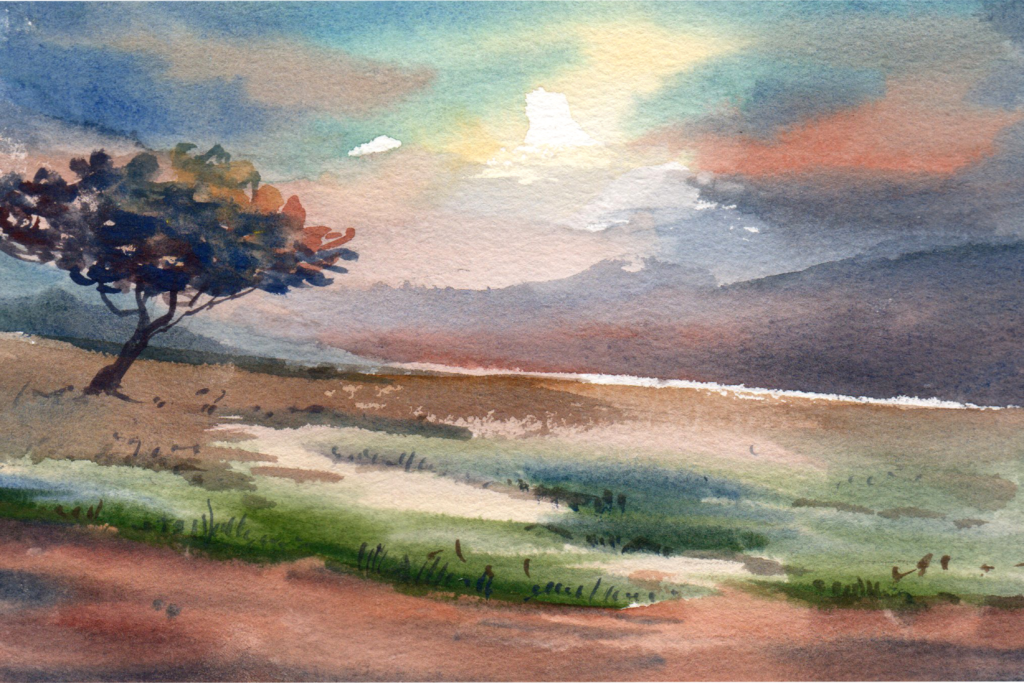 watercolor painting of landscape