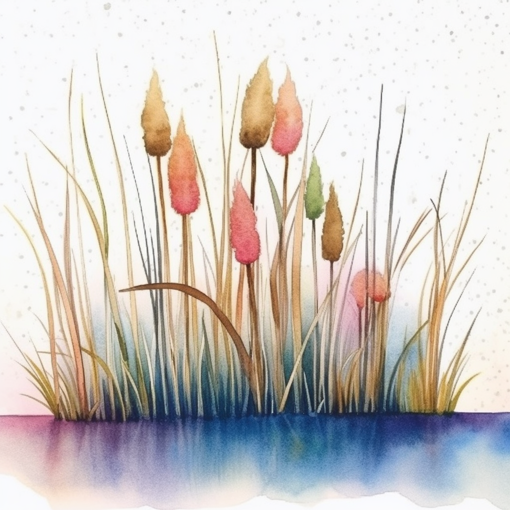 watercolor painting of cattails