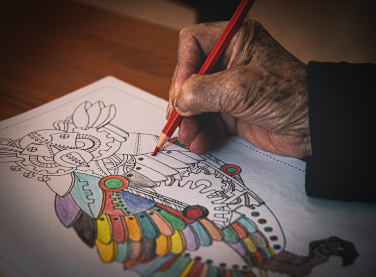 elderly mans hand coloring adult coloring sheet