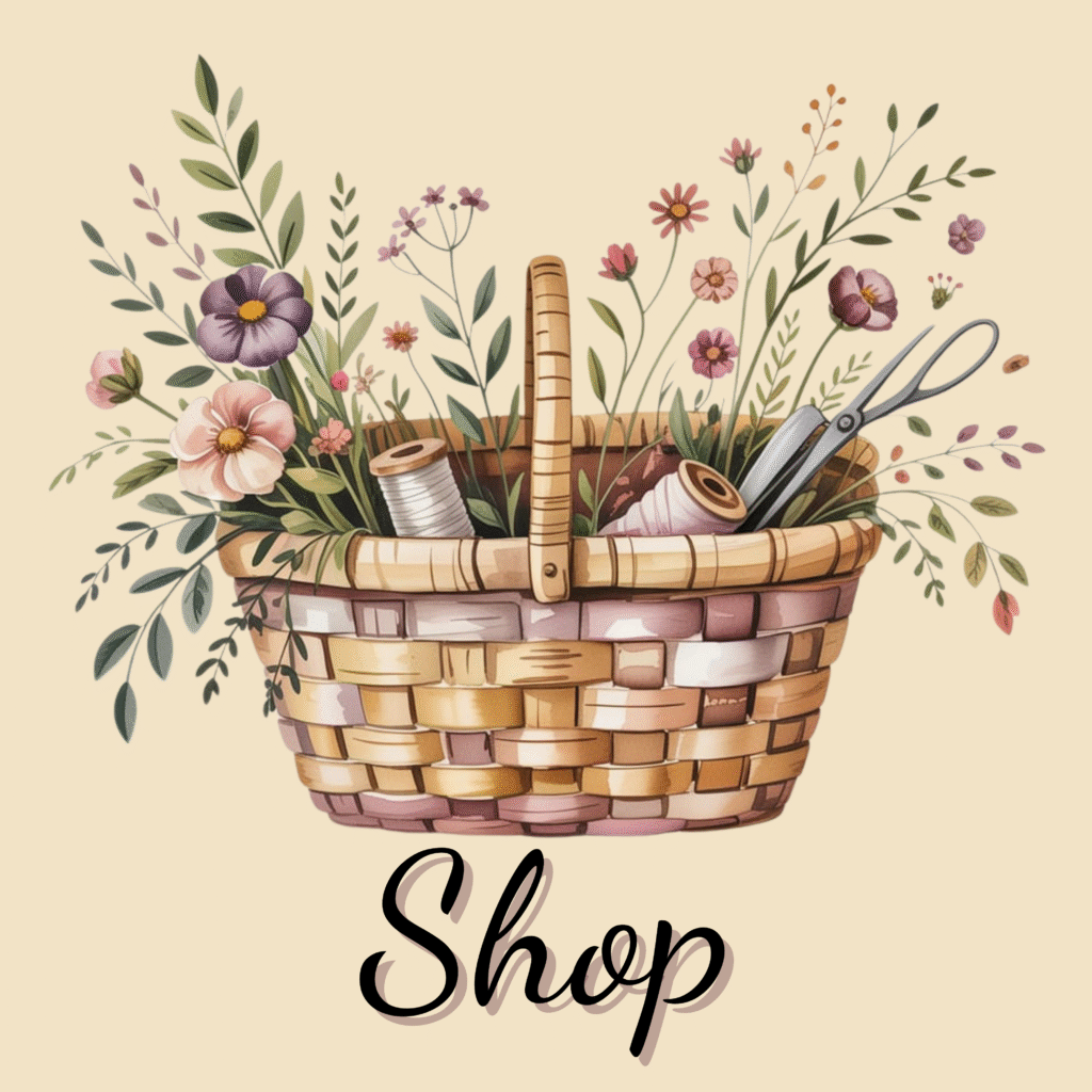 Cottagecore watercolor shopping bag with floral clipart, soft green and plum accents – Clipart PNG Sublimation Art